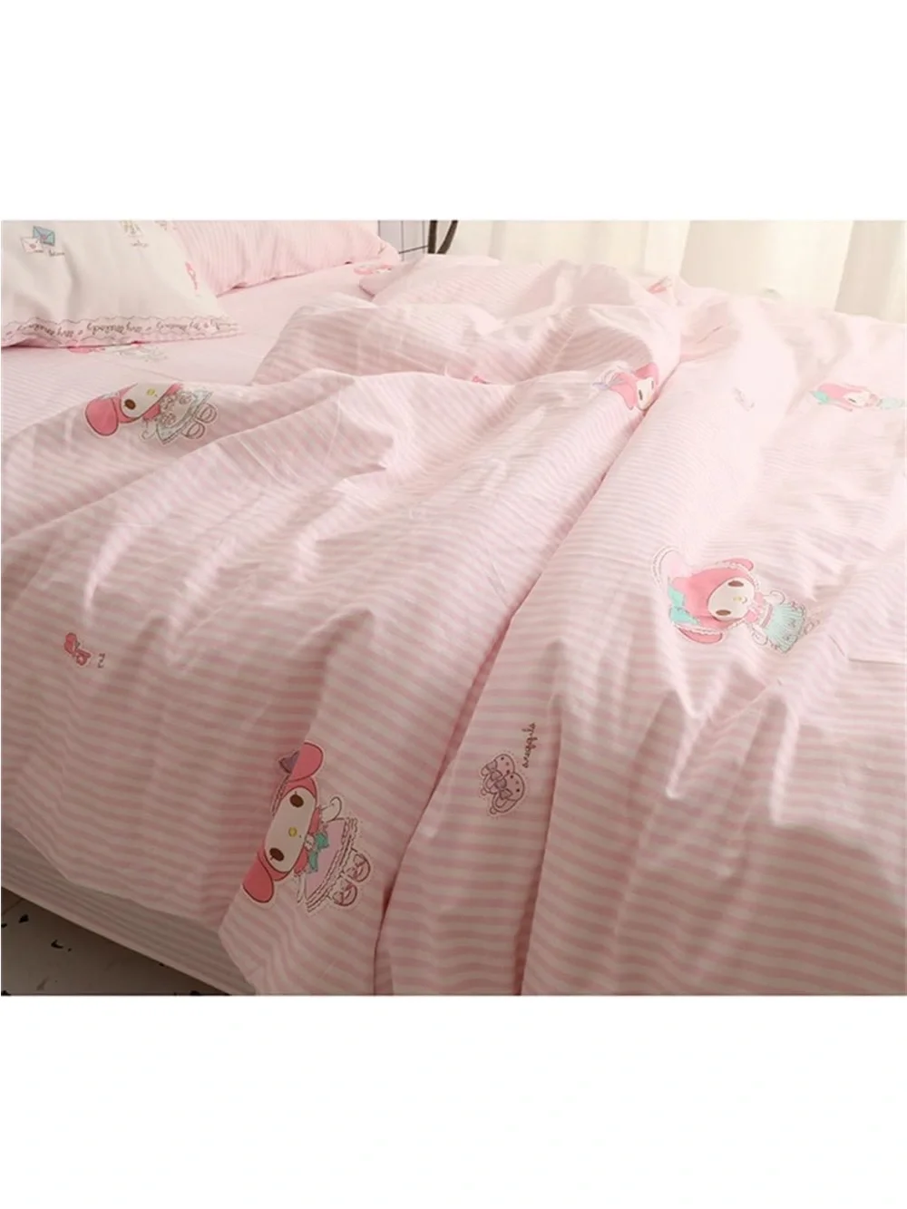 Rare My Melody Hello Kitty Queen Cotton Bedding Sheet Set 4 pieces